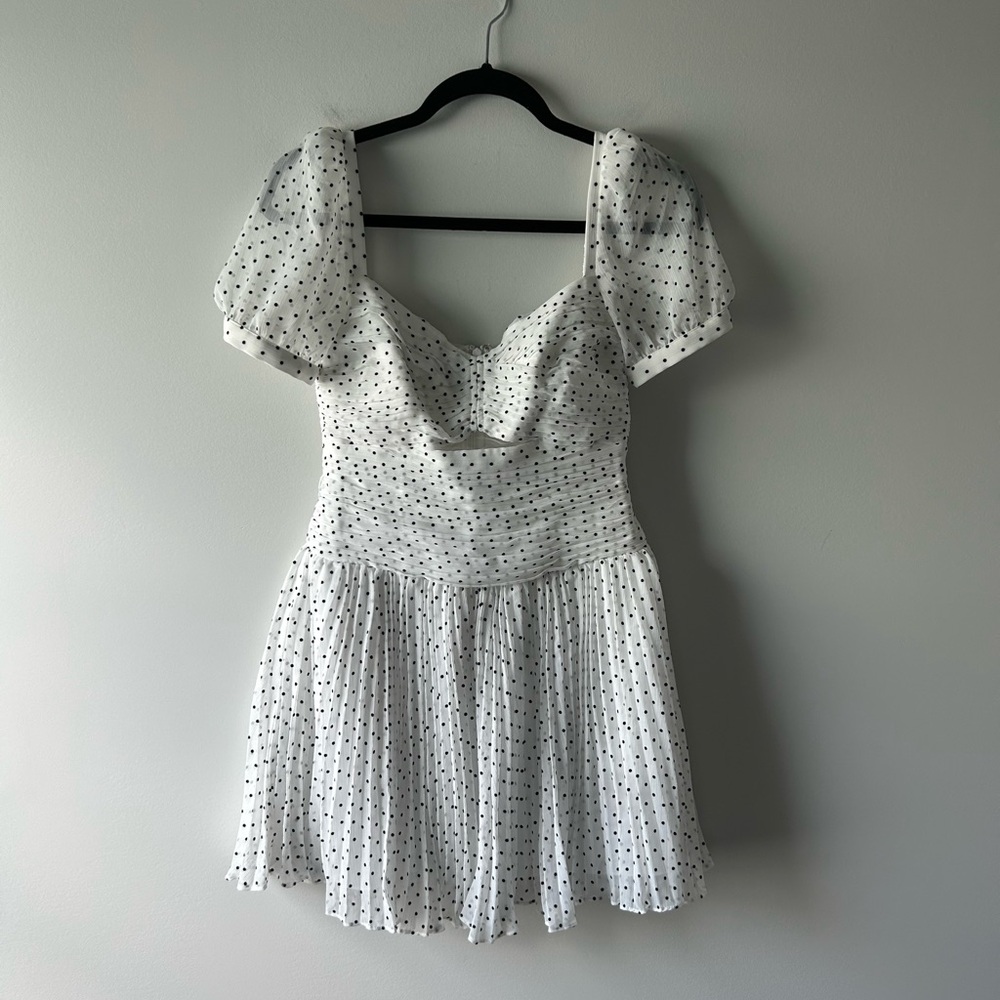Self Portrait white and black polka dot chiffon mini dress